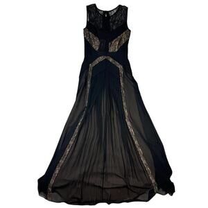 BCBG Maxazria Avi Pleated Lace Gown Maxi Dress Black Size 2 US